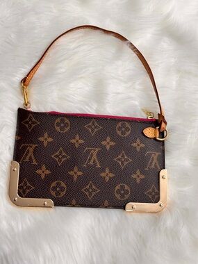 Louis Vuitton Brown Monogram Clutch with Pink Zip and Gold Corners